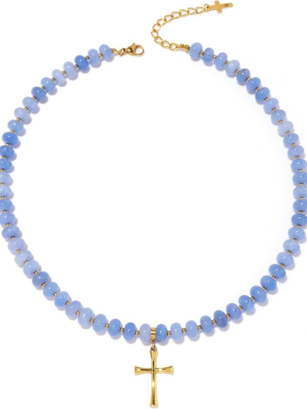 Boho Gold Cross Necklace for Women, Gemstone Beaded Choker, Faith Jewelry Gift